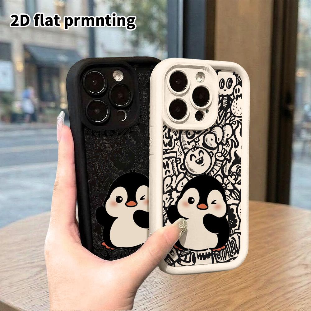 Phone Case: 2D Flat Design Suitable for iPhone 18 17 16 15 14 13 Pro Stepped Protective Case, Little Penguin, Christmas and Halloween Gift