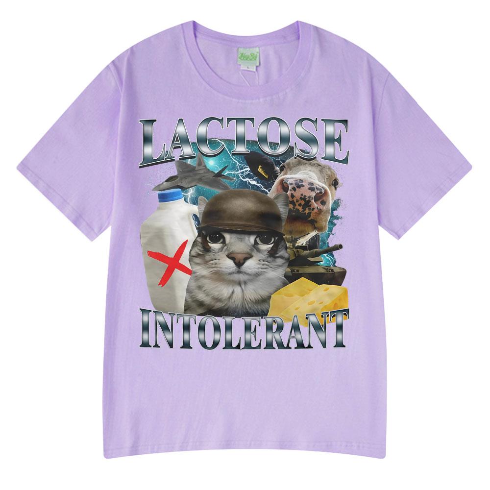 2025 Summer Hot Sale Wears Lactose Intolerant Funny Cat Meme T-shirts Fashion Tshirt Hip Hop Couple Style Clothes Cotton Tshirts