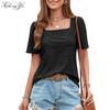 New Women's T-shirt Square Neck Hollow Short Sleeve