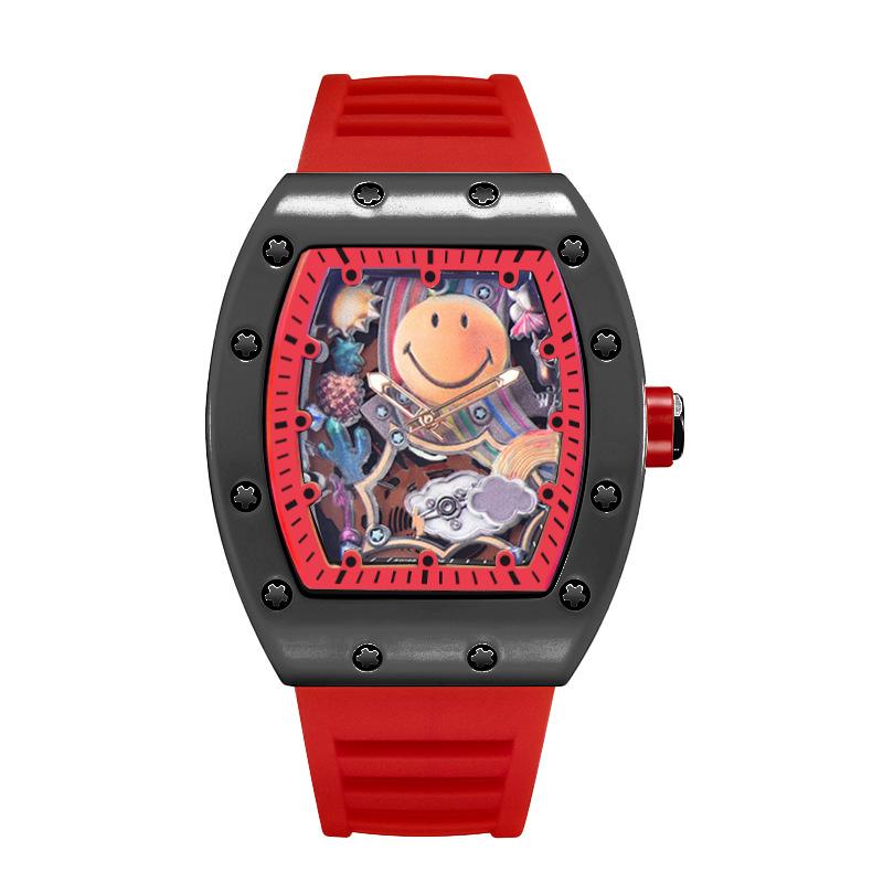 High-Value Fashion Quartz Luminous Waterproof Wine Barrel-Shaped Watch Men S Business Smiley Face Naked watch