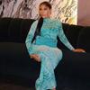 Printed Mesh Women's Clothing Waist Slim-fitting Hip Skirt High-neck Fashion Long-sleeved Temperament Long Dress