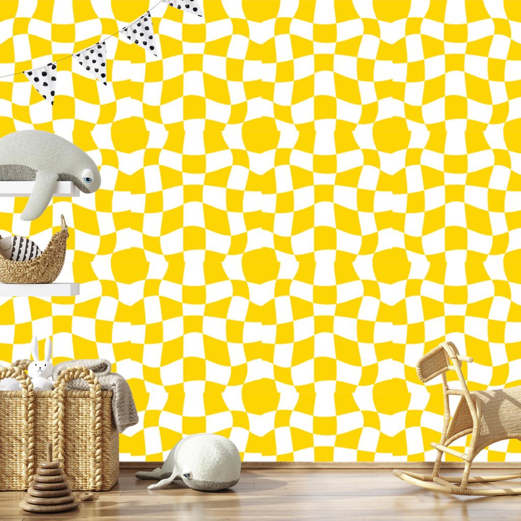 Wallpaper Casual Checkerboard Yellow and White for Living Room and Bedroom 50x1000