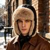 Winter Faux Leather Pilot Hat Fur Trapper Hat, Ushanka with Ear Flaps, Plush Lining, Windproof Fashionable Casual Warm Retro Fuzzy Earflap for