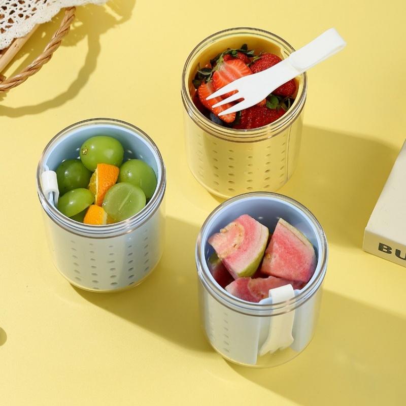 Portable Dopamine Fruit Cup Outdoor Sealed Leak-proof Yogurt Cup with Fork Picnic Double Layer Food Grade Plus Thick Drain Cup