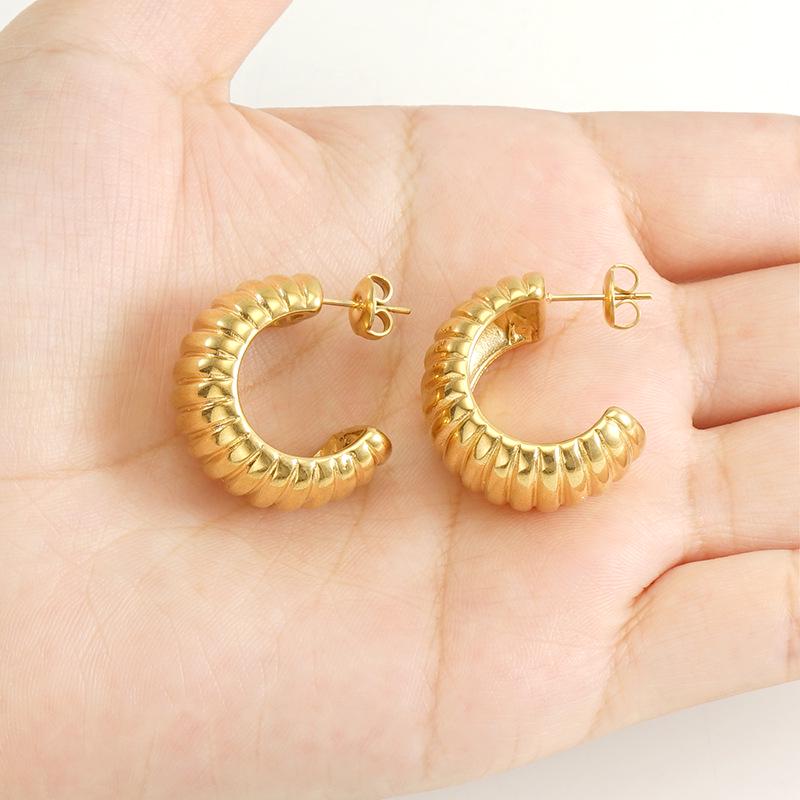 18k Gold Stainless Steel Geometric U-Shaped Earrings for Women