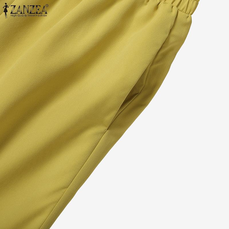 ZANZEA Women Short Sleeve Print Blouse and Pants Casual Two Piece Suit Sets