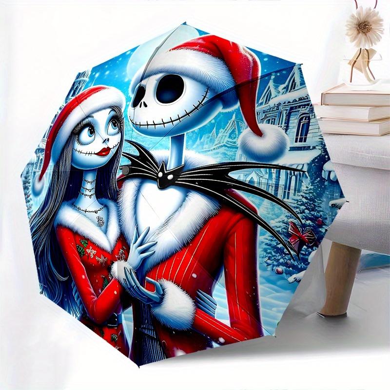 1 Ombrello Portatile Colorato con 8 stecche, a Tema Jack Skellington e Sally, Apribile Automaticamente, per Uomo e Donna, un Compagno Compatto per il Pendolarismo Adatto per Da
