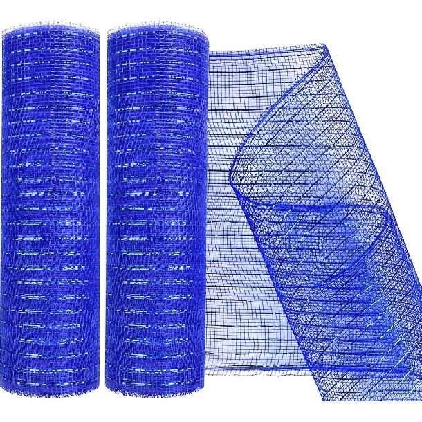 2 Pack Deco Mesh 10 Inch x 30 Feet Decor Mesh Ribbon with Metallic Foil Deco Mesh Wreath Supplies Ribbon Mesh Roll for Spring Wreaths, Craft, Party