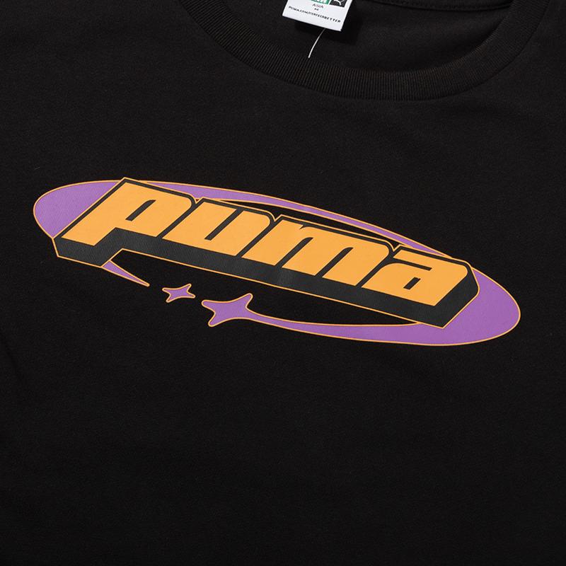 Puma Letter Pattern Running Short Sleeve T-Shirt Women Tops Black 630565-01