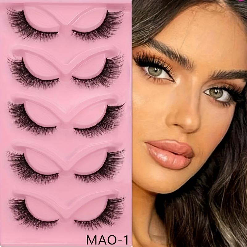 

5-Pair Pack Cat Eye False Eyelashes - Thick Volume, Fluffy Curl, Comfortable for Beginners, Washable, Ideal for Carnival & Daily Wear MAO-1