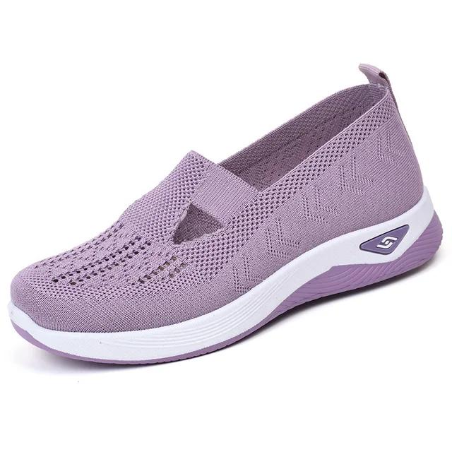 2025 Spring Breathable Knitted Sports Shoes for Women, Large Sized Hollow Soft Soled Flat Shoes for Women, Non Slip Casual Shoes
