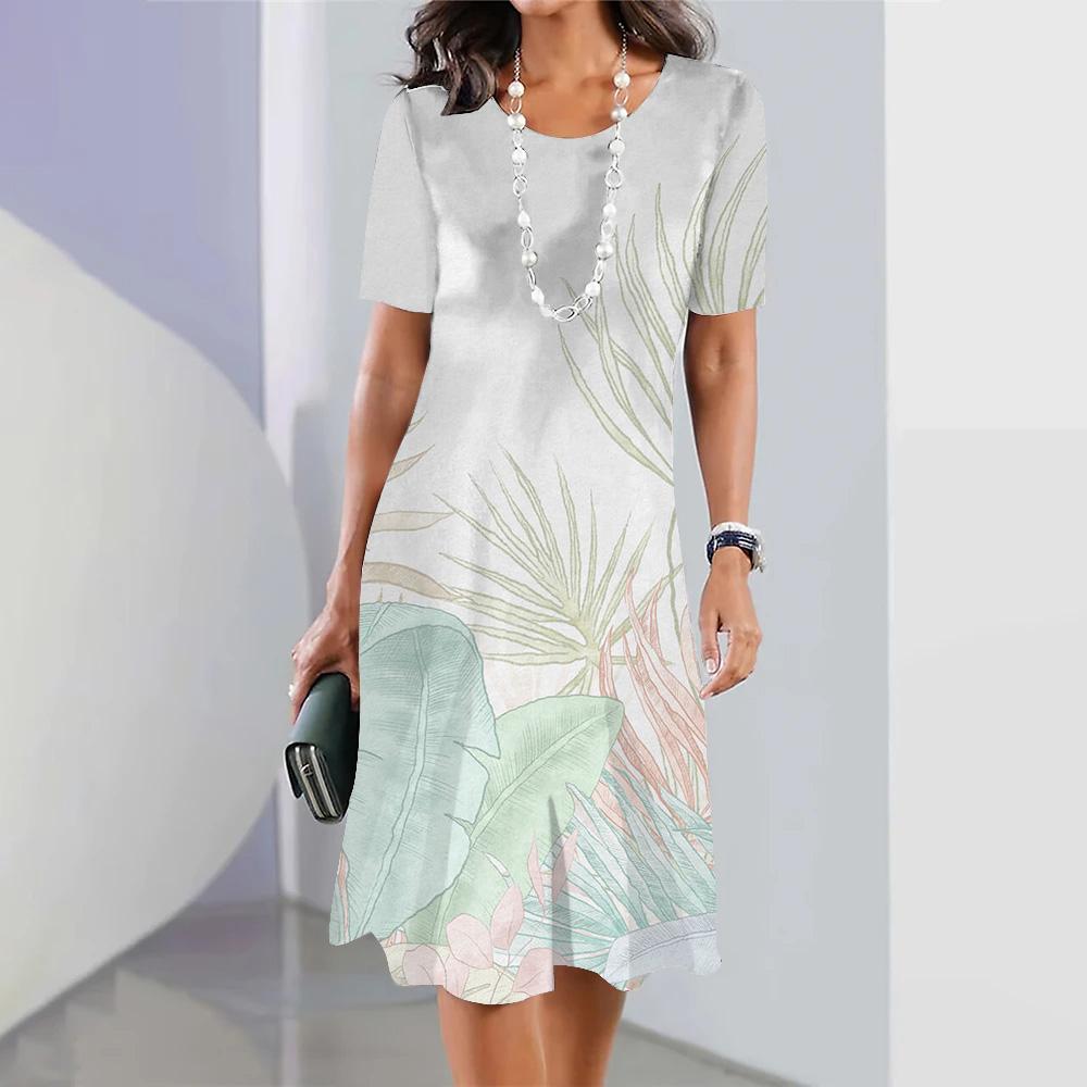 Holiday Leisure Short-sleeved Floral Printed Hawaiian Fashion Loose Swing Skirt Party Women's Sexy Bohemian Dress