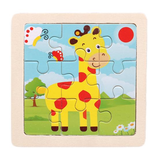 9Pcs Wooden Cartoon Animals Kids Jigsaw Puzzle Toy Learning Education Panel