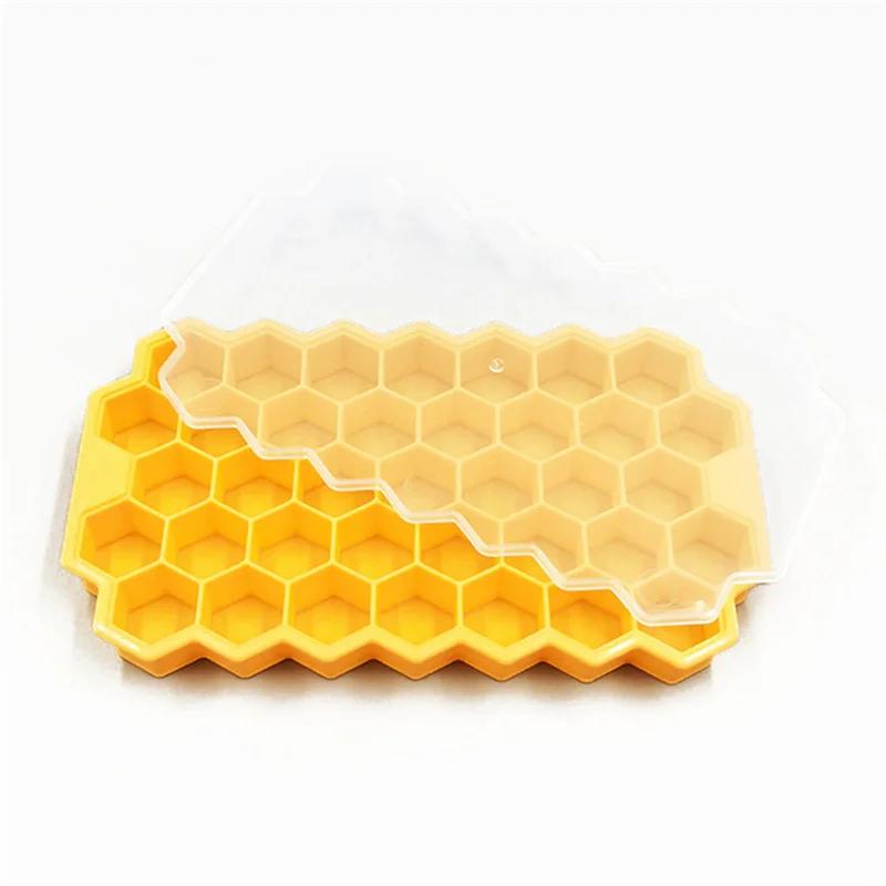 37 Hole Honeycomb Household Ice Grid Silicone Mold Honeycomb Ice Cube Trays with Removable Lids Silica Gel Ice Cube Mold