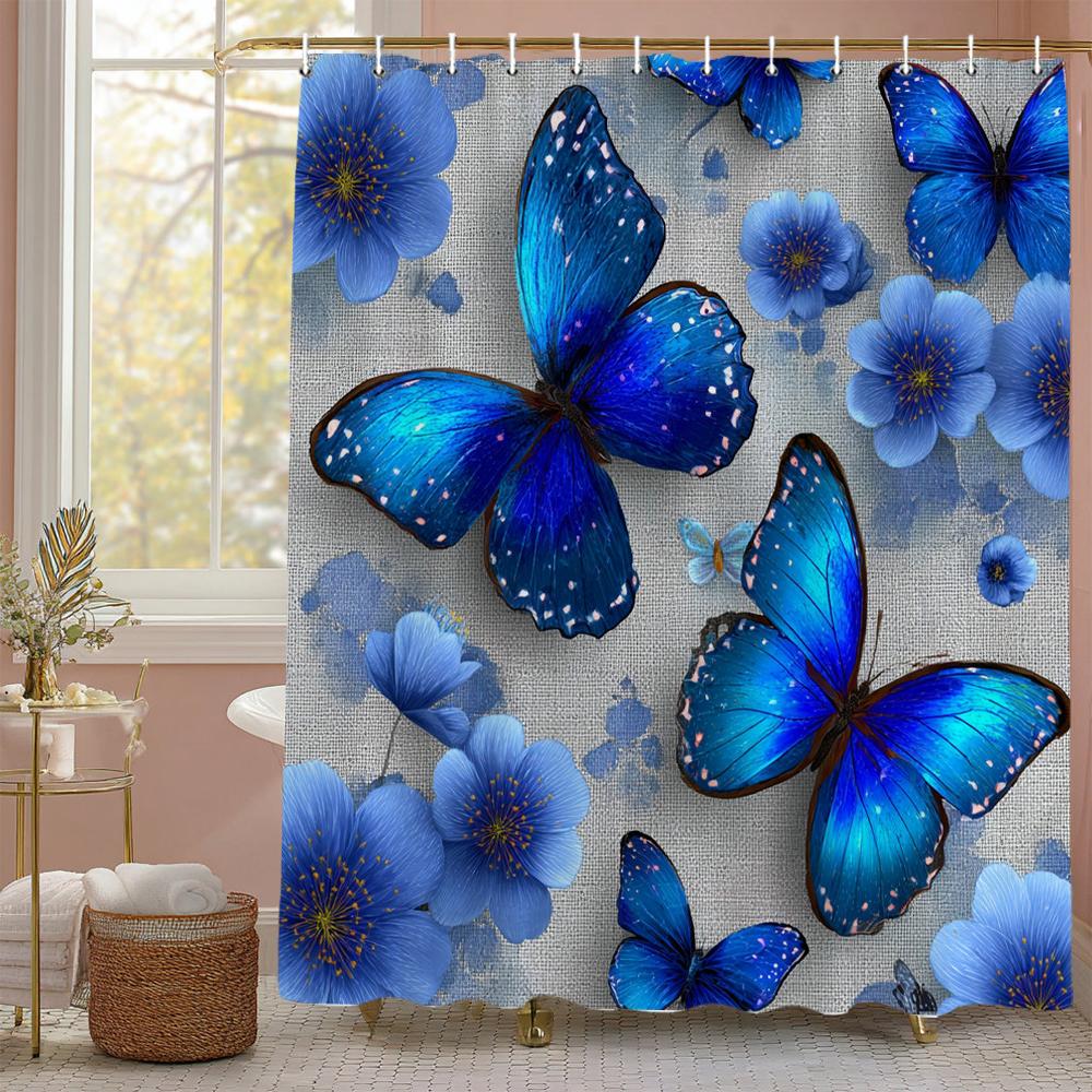 Beautiful pink butterfly pattern Shower Curtain,flowers Shower Curtain,Printed polyester fabric Bathroom Decoration Curtain