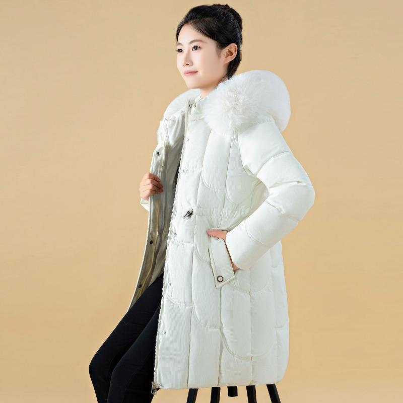 0 waist big fur collar medium and long cotton-padded clothes for women with fleece and thin cotton clothes down jacket