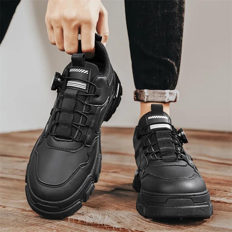 Men's Sneakers Fashion Leather Boots Outdoor Tactical Breathable Boots Hiking Casual Shoes Non-slip Men Ankle Boots