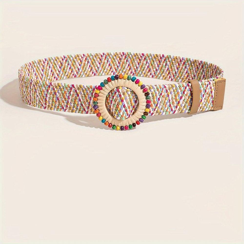 Vintage Woven Boho Straw Weave Belt Retro Hollow Out Bohemian Style Belt Wide PU Leather Ethnic Style Waistband Dress Decoration
