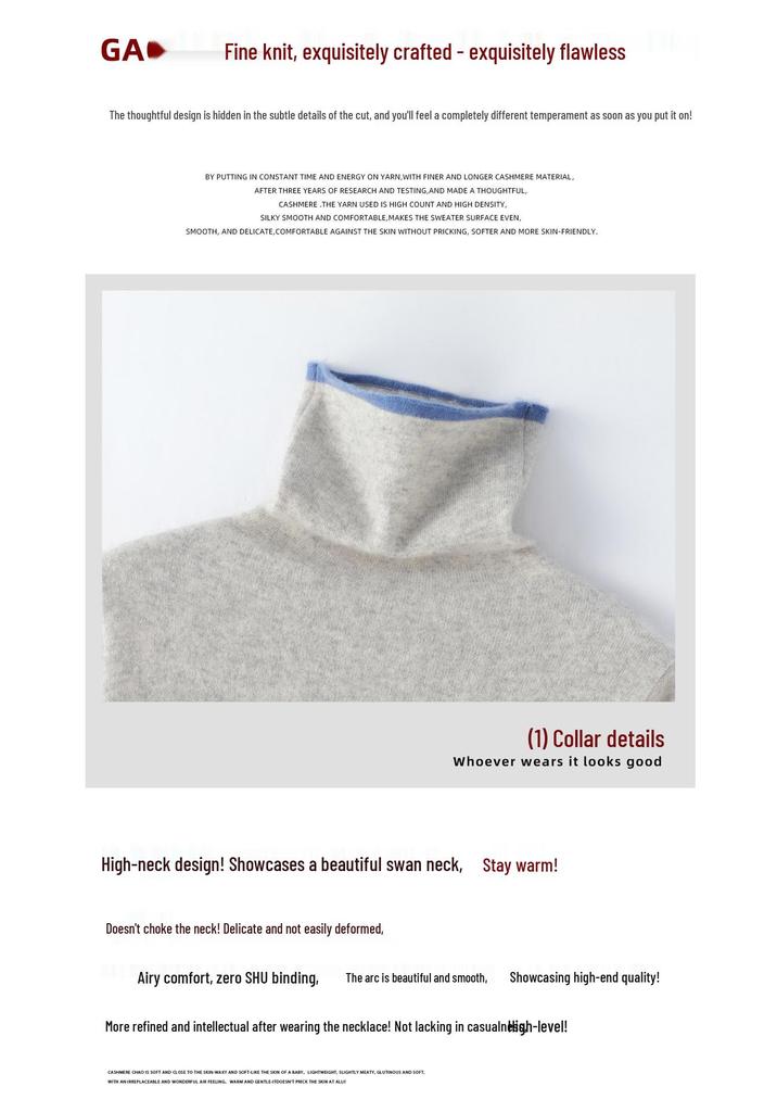 Heavyweight Cashmere Slim Fit Turtleneck Knit Top for Autumn/Winter