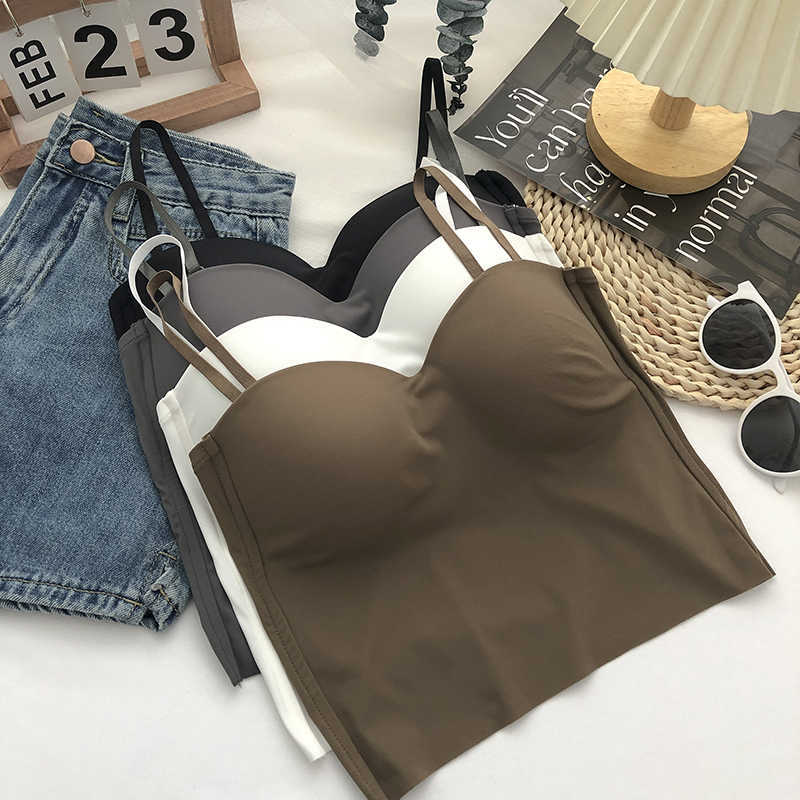Ice silk suspender beauty back vest integrated fixed cup underwear base adjustable shoulder strap short tube top women