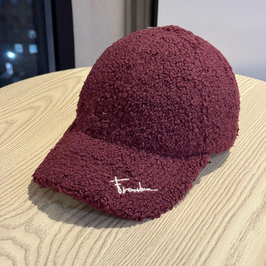 New Wide Brimmed Lambswool Baseball Hat for Women Korean Version Autumn and Winter Warm Face Showing Small Plush Fashionable Versatile Peaked Cap