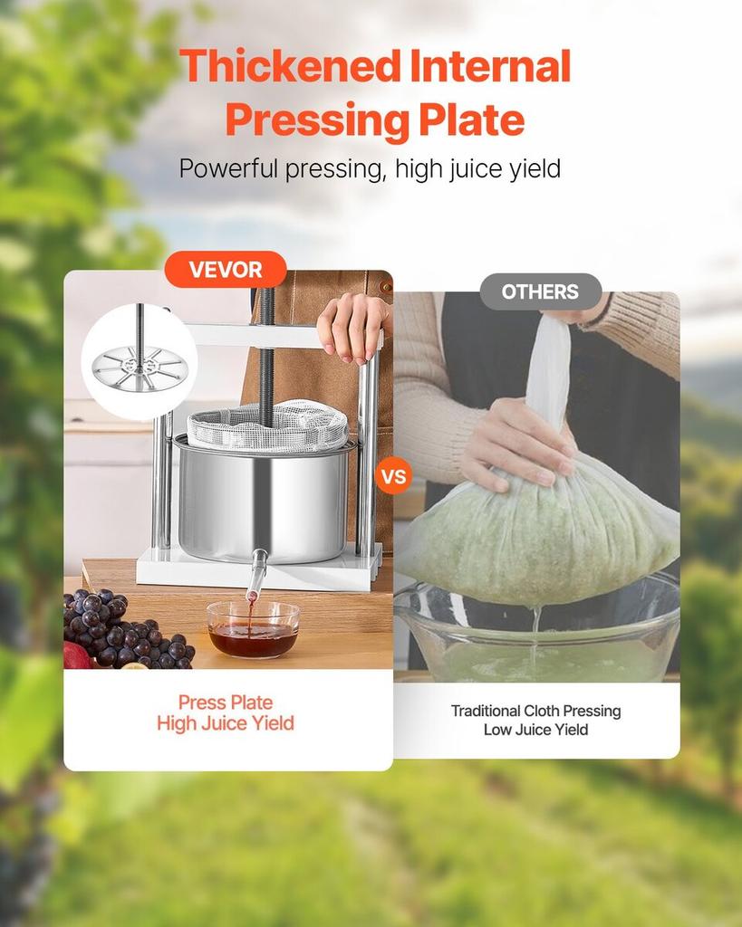 Fruit Wine Press Manual Press for Wine Making 1.45 Gal/5L Stainless Steel