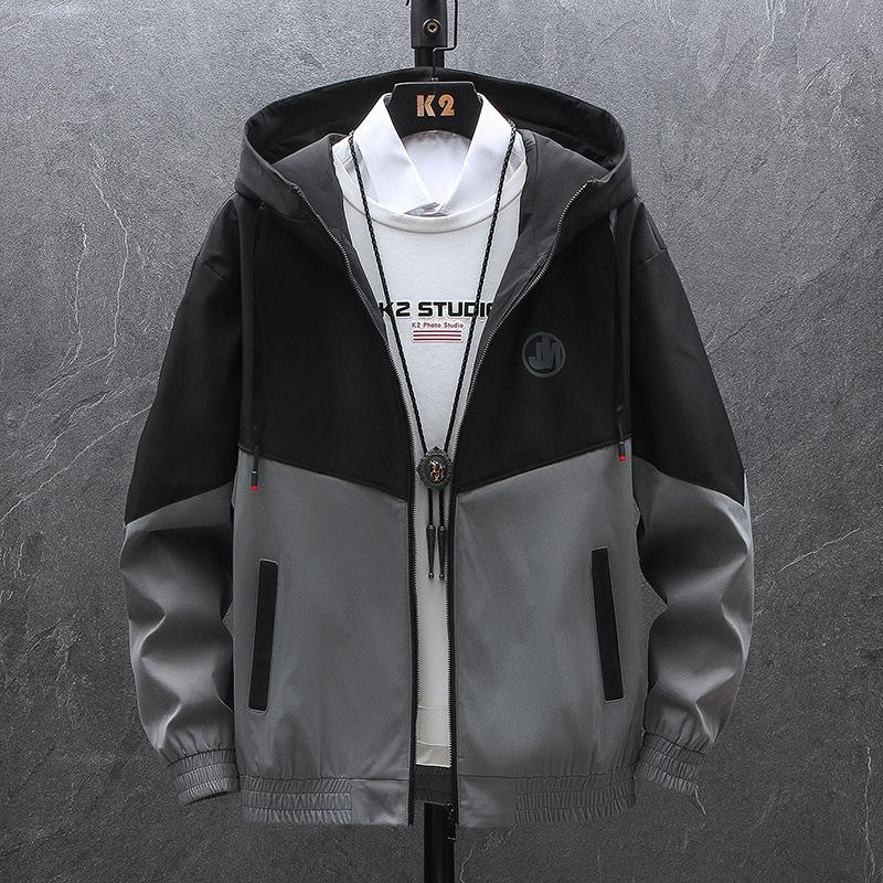 

Праздничная куртка из двух частей для весны и осени, мужская куртка с капюшоном в гонконгском стиле, мужская молодежная утолщенная куртка в корейском стиле для студентов M