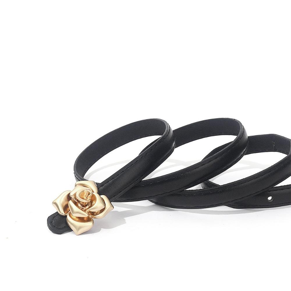 Fashion Rose Design Leather Belt PU Luxury Design Pin Buckle Waistband Versatile Trendy Thin Belt for Women
