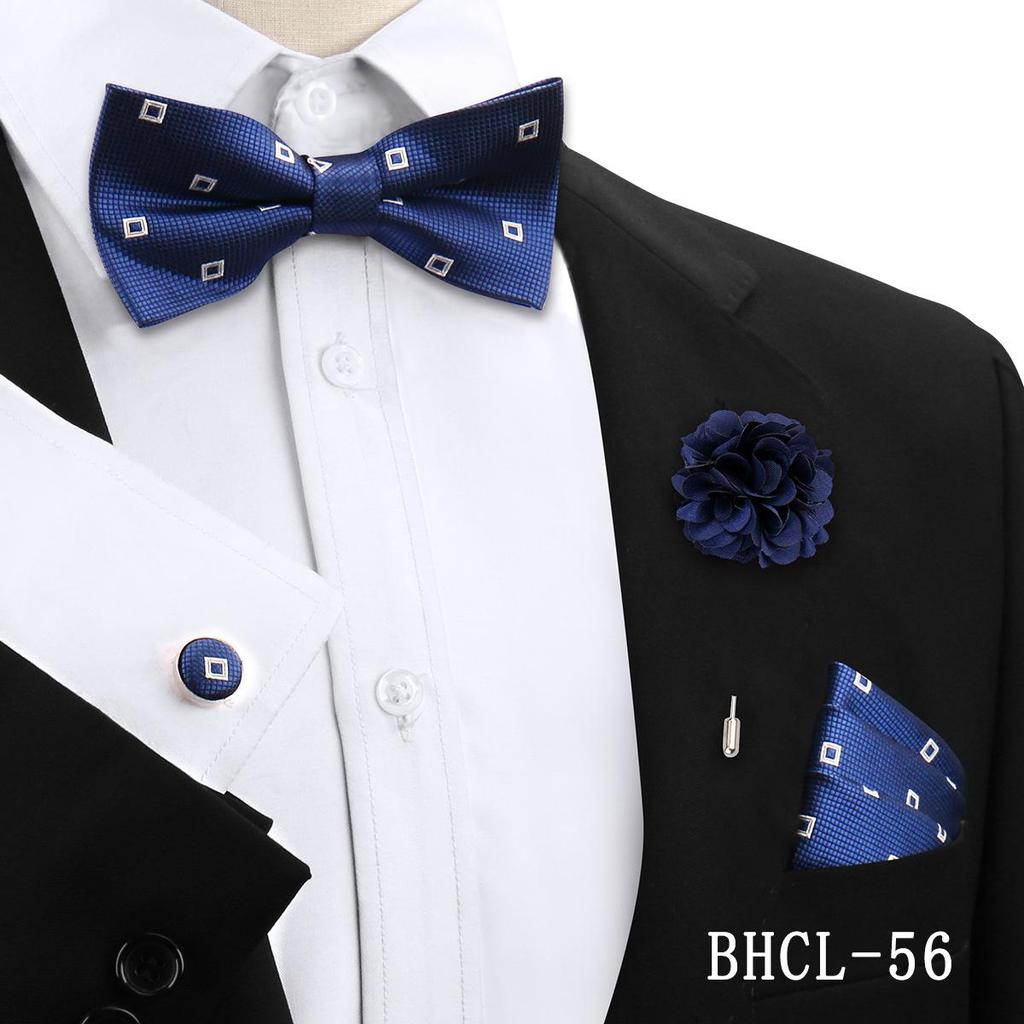 Korean Style 4-Piece Men's Bow Tie & Pocket Square Set for Weddings & Formal Events