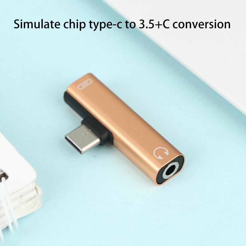 Type-C Dual 2-in-1 Audio Charger Adapter Listen To Songs Charge Simultaneously For Android USB C Phones Office