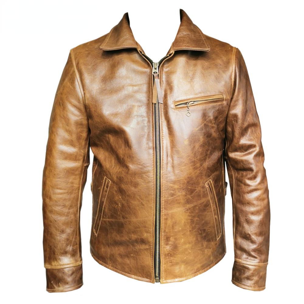 Chinese Size Oil Waxed Cowhide Genuine Leather Jacket Men Color Changes Slim Fit Real Skin Coat Autumn Chaqueta Cuero Hombre Mens Jackets