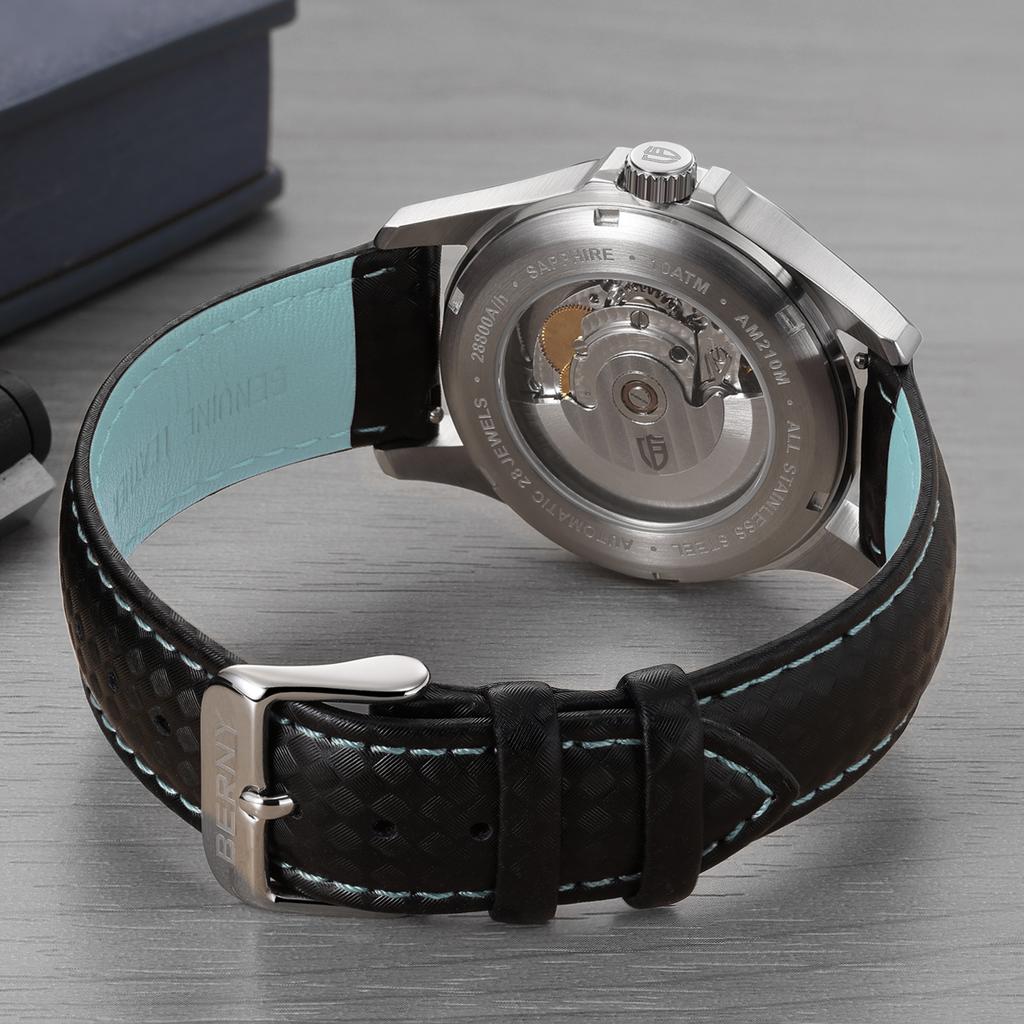 BERNY Herrenuhren PT5000 ST2130 Mechanisch Automatik Luxus Herrenuhr Kalender Super Leuchtend Saphir 10ATM Leicht Ablesbar
