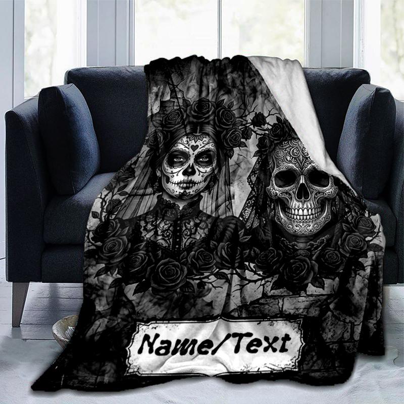 1PC Custom Name Day Dead Couple Flannel Blanket Versatile,all-season Throw Suitable for the Living Room,bedroom,camping,travel,and Gift