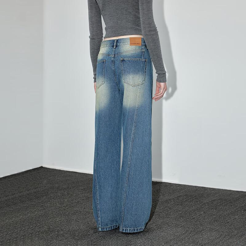 GREEN BELT American Retro Washed Denim Wide-Leg Jeans
