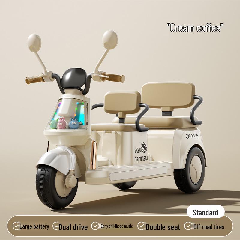Children's Electric Two-Seater Motorcycle: Rechargeable Three-Wheeler Toy for Boys and Girls