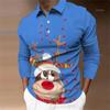 Essential! Christmas Print Long Sleeve Polo, Stylish Casual Top