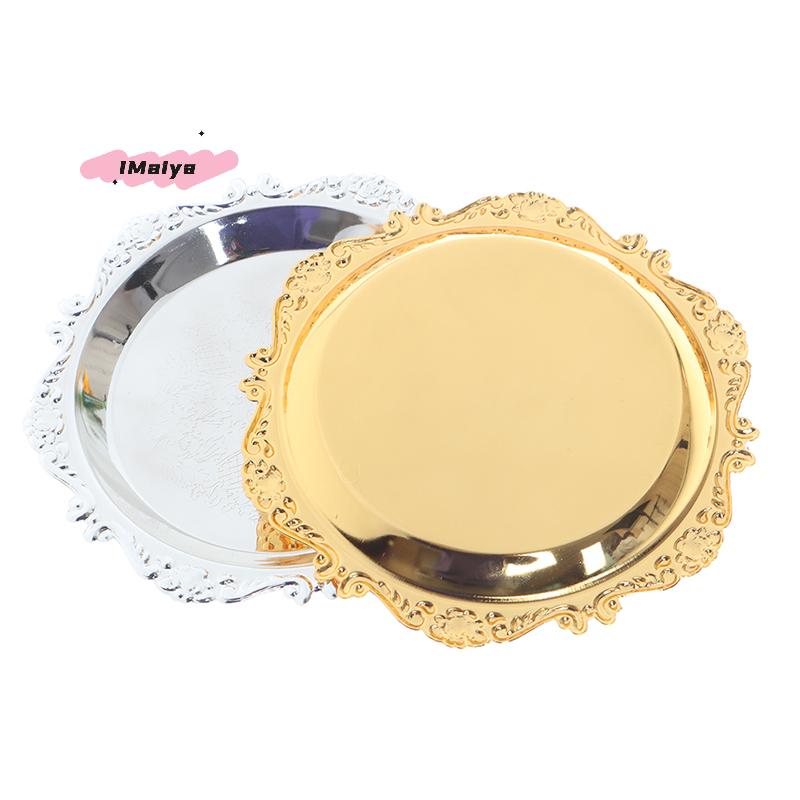 1Pc Glossy Silver Golden Iron Tray Plate for Party Buffet Fruit Cake Dessert Sundries Storage Ornamental Decoration