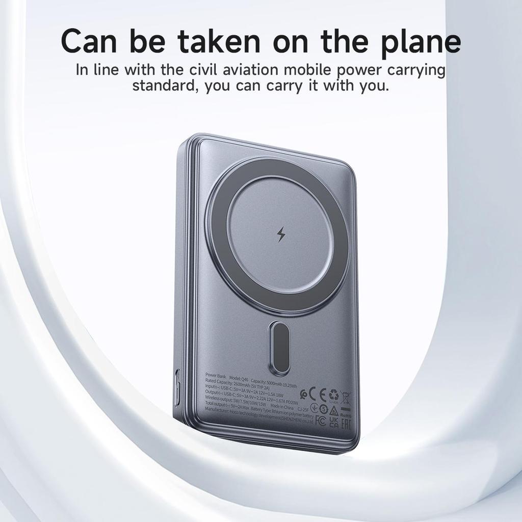 Hoco Q46 5000mAh Magnetic Wireless Power Bank with Card Holder & Stand, PD20W Fast Charging, Compatible with MagSafe