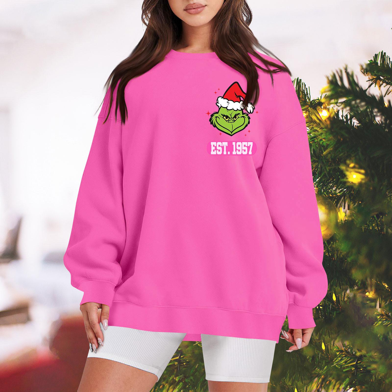 

Жіночий світшот Спортивний пуловер з різдвяним принтом Толстовка з V-подібним вирізом і довгим рукавом Повсякденний світшот S рожевий