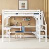 Loft Bed, 140*200cm, Stylish L-Shaped Desk, Pine Wood, Open Wardrobe, Minimalist Style, White