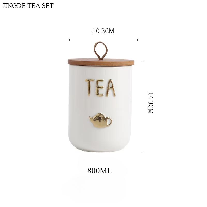

800ml Modern Simplicity Style Ceramic Tea Box Pottery Tea Container Home Coffee Storage Jar Candy Sealed Jar with Letter Prompts 10.3x14.3cm 800ml