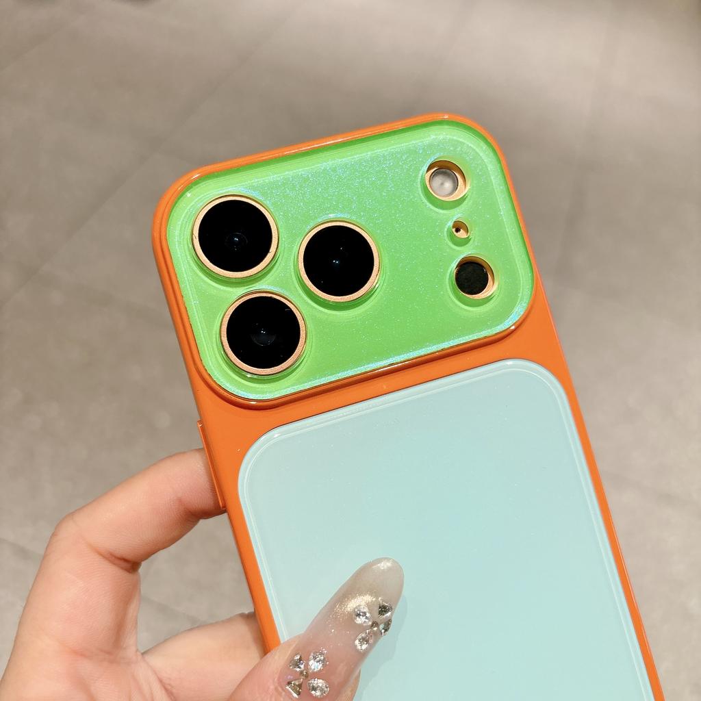 Fashion Color Collision Acrylic Case for iPhone 14 15 16 17 Pro Max Bumper Big Window Camera Protection Cover