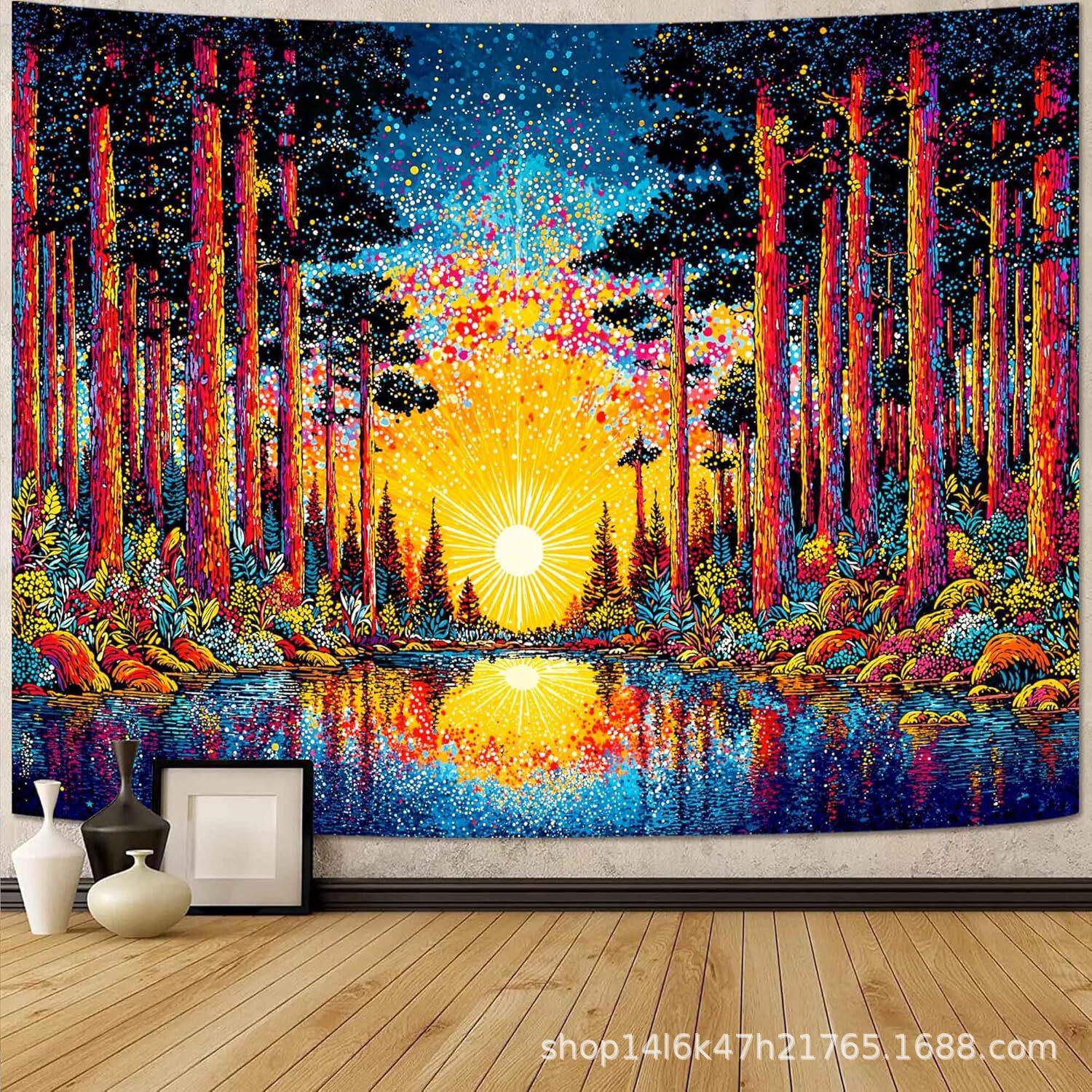 

Starry Sky Sunrise Decoration Cloth Forest Wall Cloth Carpet psychedelic Rich Colorful Background Cloth Indoor Hanging Cloth Dreamy Tapestry 150 * 100cm