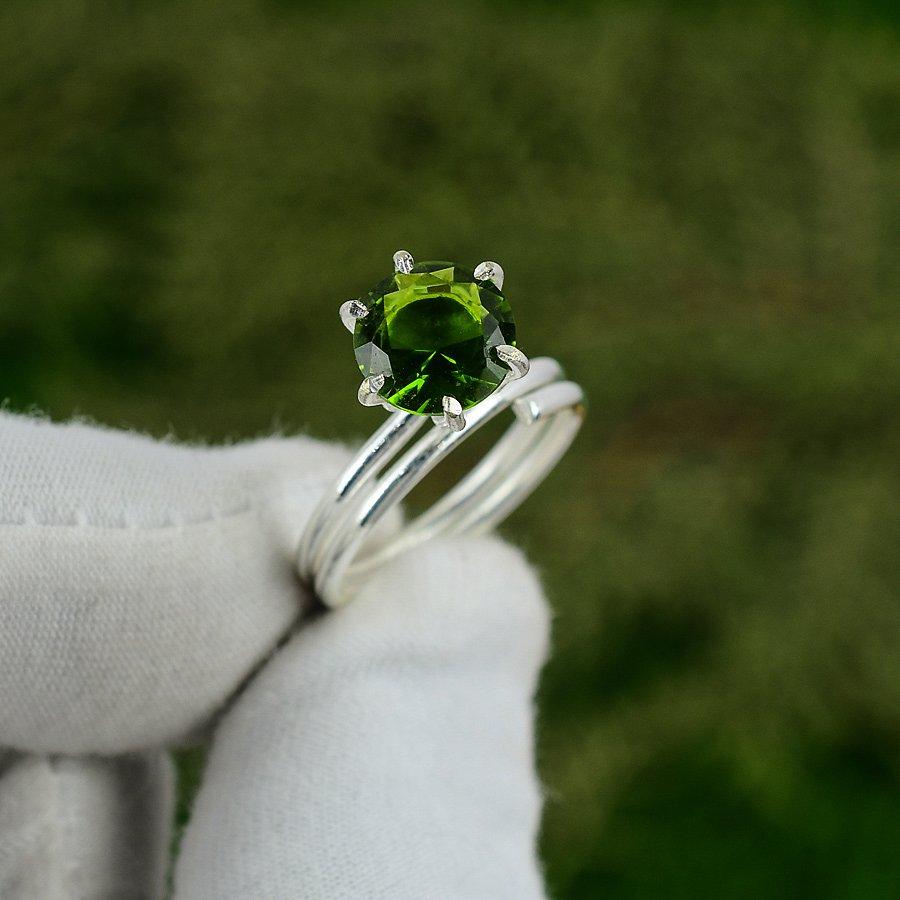 Сделка ко Дню дружбы Кольцо-акцент с камнем перидот Ювелирное изделие 925 пробы стерлинговое серебро Adjustable