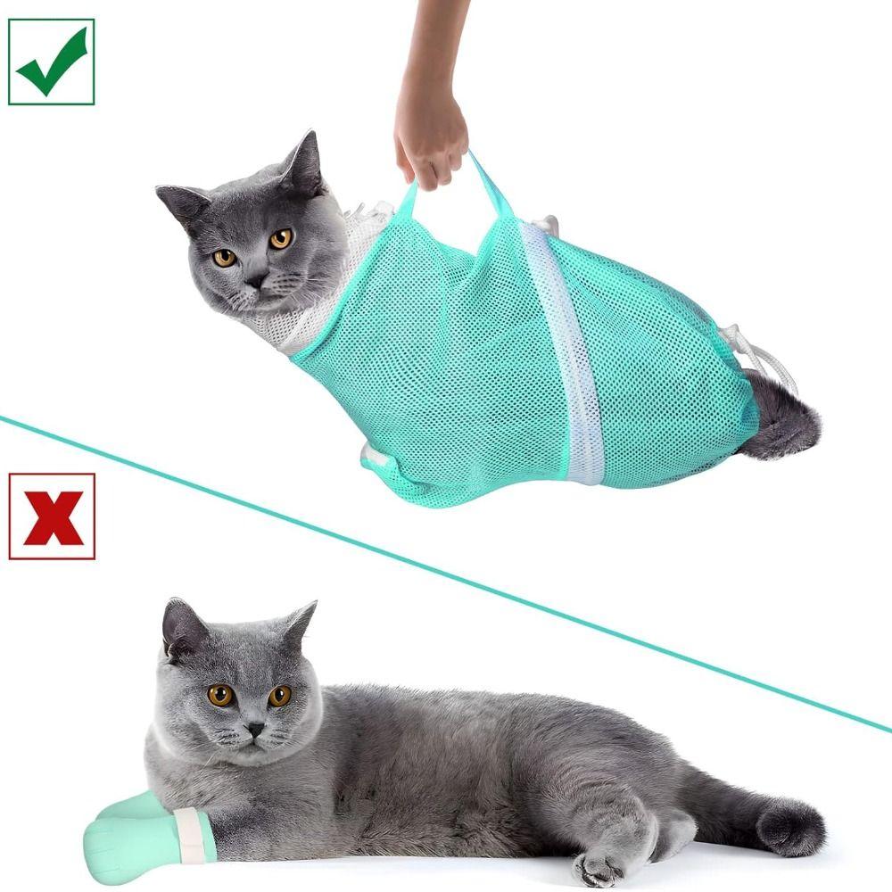 Professional Breathable Mesh Cat Bathing Bag Anti Scratch Multi-purpose Cat Grooming Bag Adjustable Washing Pouch Pet Care