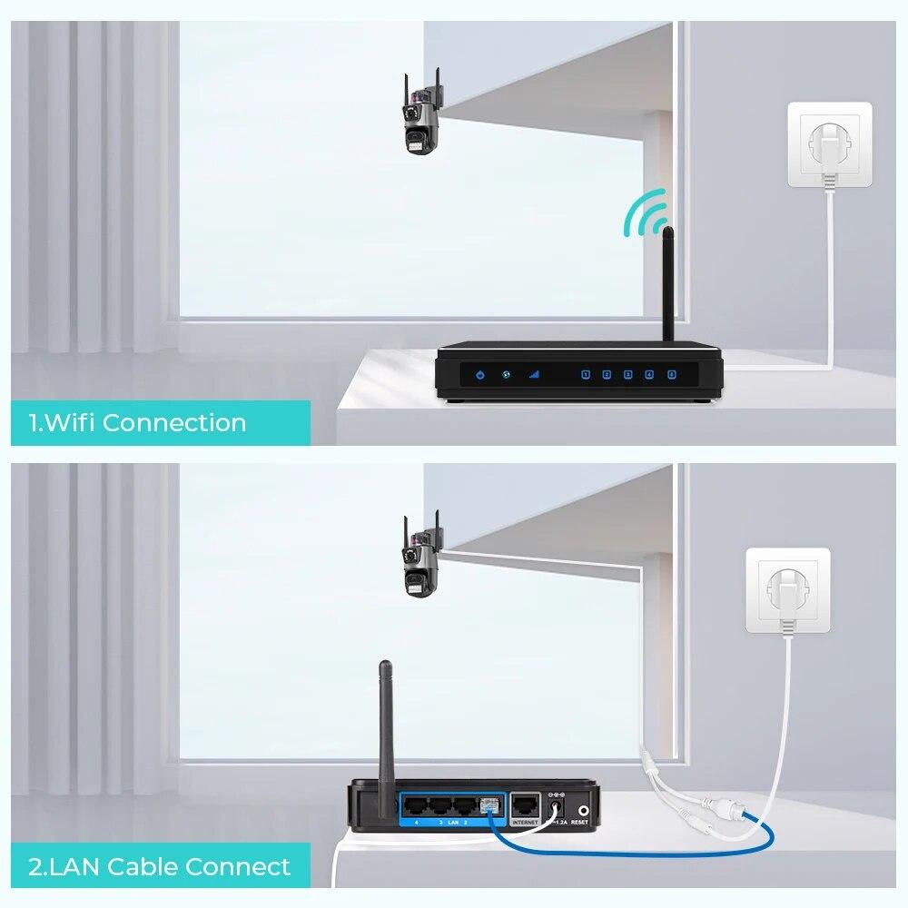 Nová 8MP 4K IP kamera Dual Lens DualScreen 4MP Color Night Vision Auto Tracking PTZ Wifi kamera Vodotěsná CCTV bezpečnostní kamera ICSEE