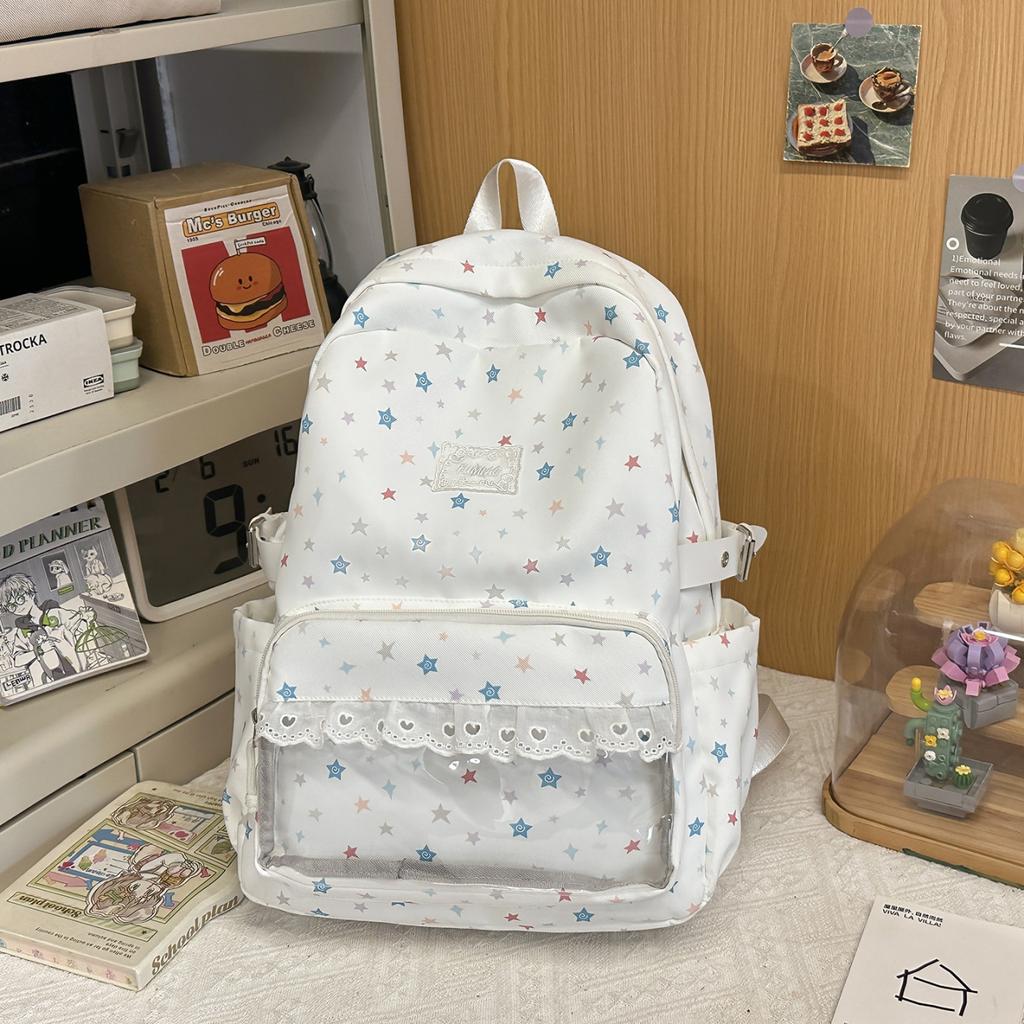Schoolbag High Value Cute Star Transparent Pain Bag Large Capacity Lightweight Junior High School Girls Schoolbag Korean Sweet Backpack Women