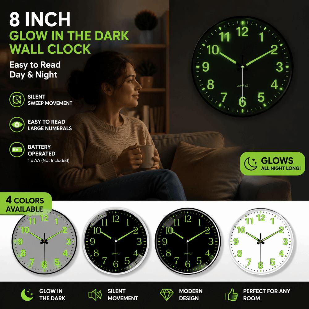 8 Inch Luminous Wall Clock Silent Quartz Wall Clock Minimalist Glowing Hanging Clock  Dorm
