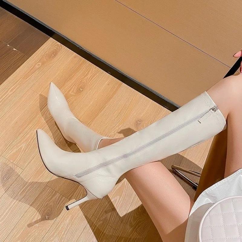 Fashion Ladies Shoes 2024 High Quality Knee-High Women's Boots Elegant Modern Boots Women Pointed Toe Thin Heels Side Zip Shoes Women
