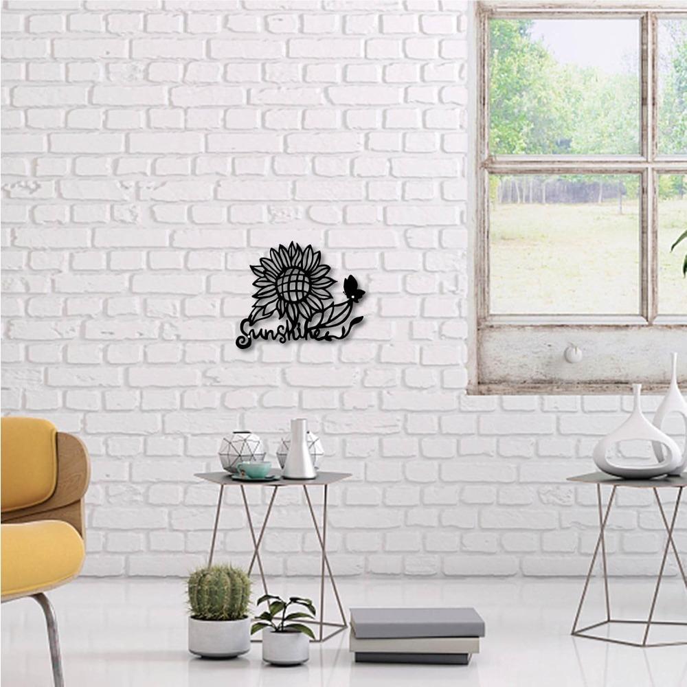 Metal Sunflower Butterfly Wall Art Iron Sculpture Home Garden Decor Black 12x10 Inch